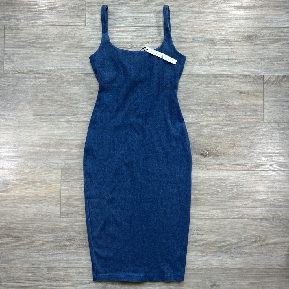 Susan Monaco XS Denim Soft Bodycon Sleeveless Midi Dress Slimming